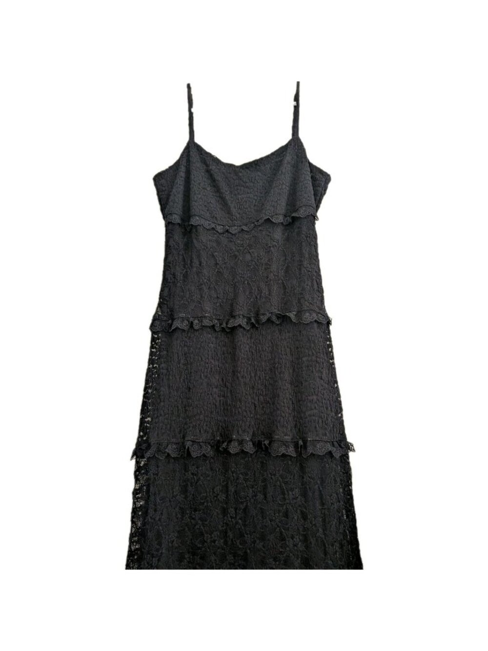 Black Lace Maxi Dress Tiered Ruffle Whimsigoth Gothic Grunge Cami Slip Juniors L